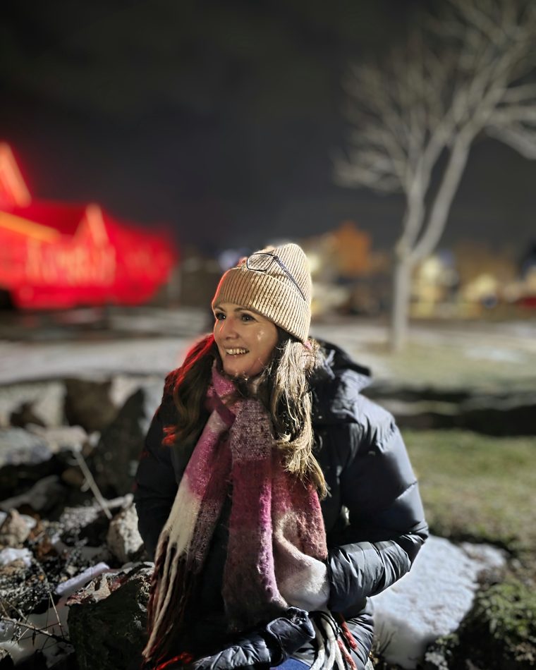 Kay outdoors on a winter evening in Charlottetown